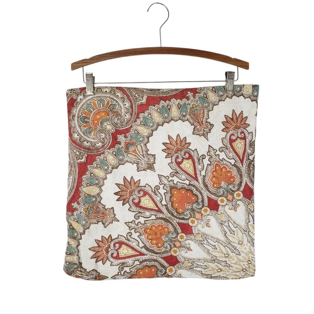 Pottery Barn Valencia Ikat Paisley Cotton Linen Throw Pillow Cover Tan Orange